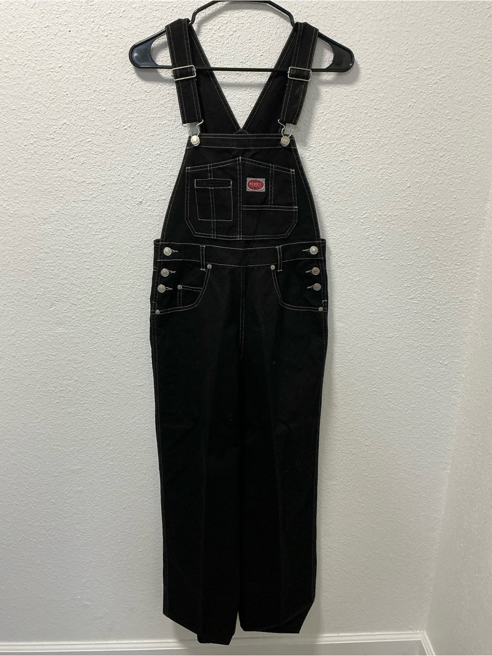Vintage 90s Revolt Black Denim Overalls Contrast Stitching jr size fits baggy
